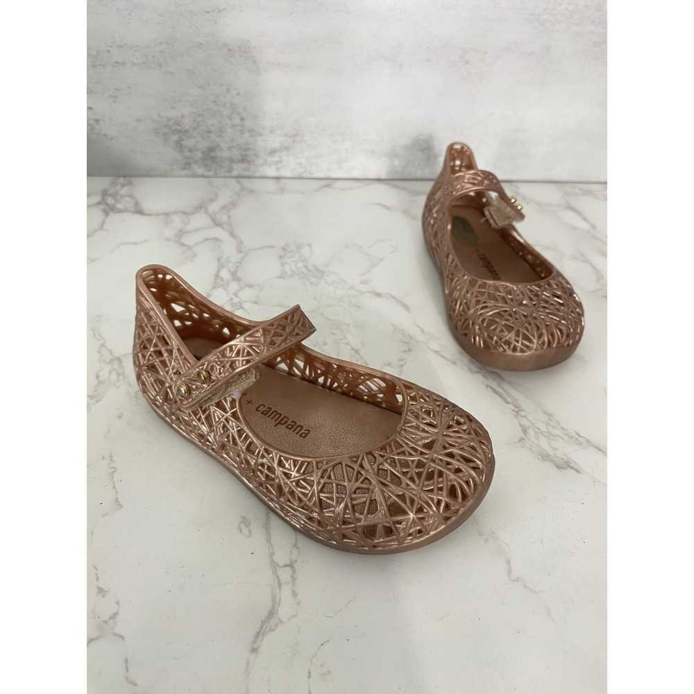 Mini Melissa +Campana Zig Zag Jelly Flats Little Girl Toddler sz 7 Rose Gold